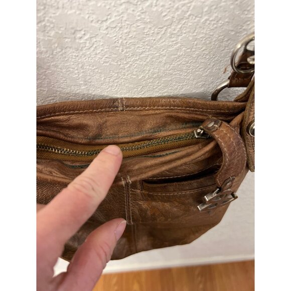 B. Makowsky Brown Leather Crossbody Bag With Zipper Pocket & Adjustable Strap pu - Picture 3 of 11